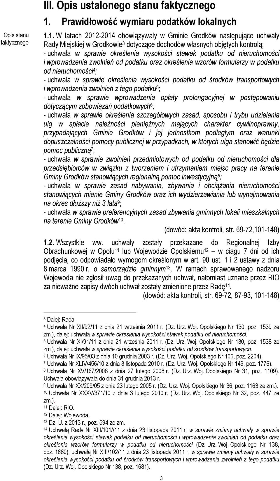 1. W latach 2012-2014 obowiązywały w Gminie Grodków następujące uchwały Rady Miejskiej w Grodkowie 3 dotyczące dochodów własnych objętych kontrolą: - uchwała w sprawie określenia wysokości stawek