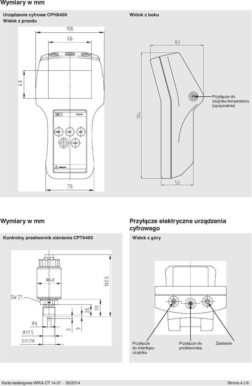 CPT6400 Przyłącze elektryczne urządzenia cyfrowego Widok z góry Przyłącze do