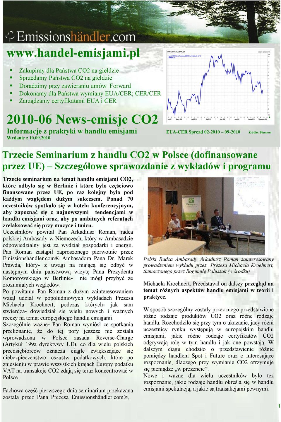 2010-06 News-emisje CO2 Informacje z praktyki w handlu emisjami EUA-CER Spread 02-2010 09-