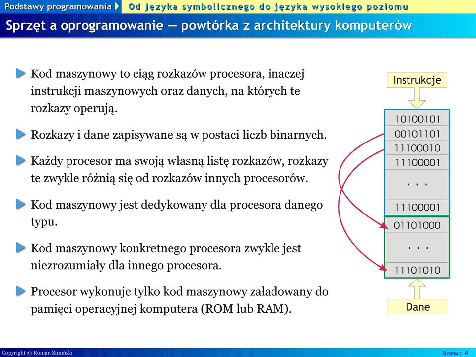 Każdy procesor ma swoją własną listę rozkazów, rozkazy te zwykle różnią się od rozkazów innych procesorów.
