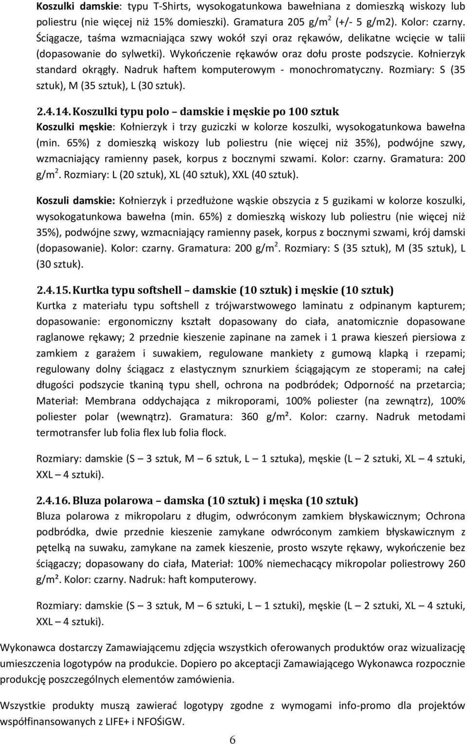 Nadruk haftem komputerowym - monochromatyczny. Rozmiary: S (35 sztuk), M (35 sztuk), L (30 sztuk). 2.4.14.