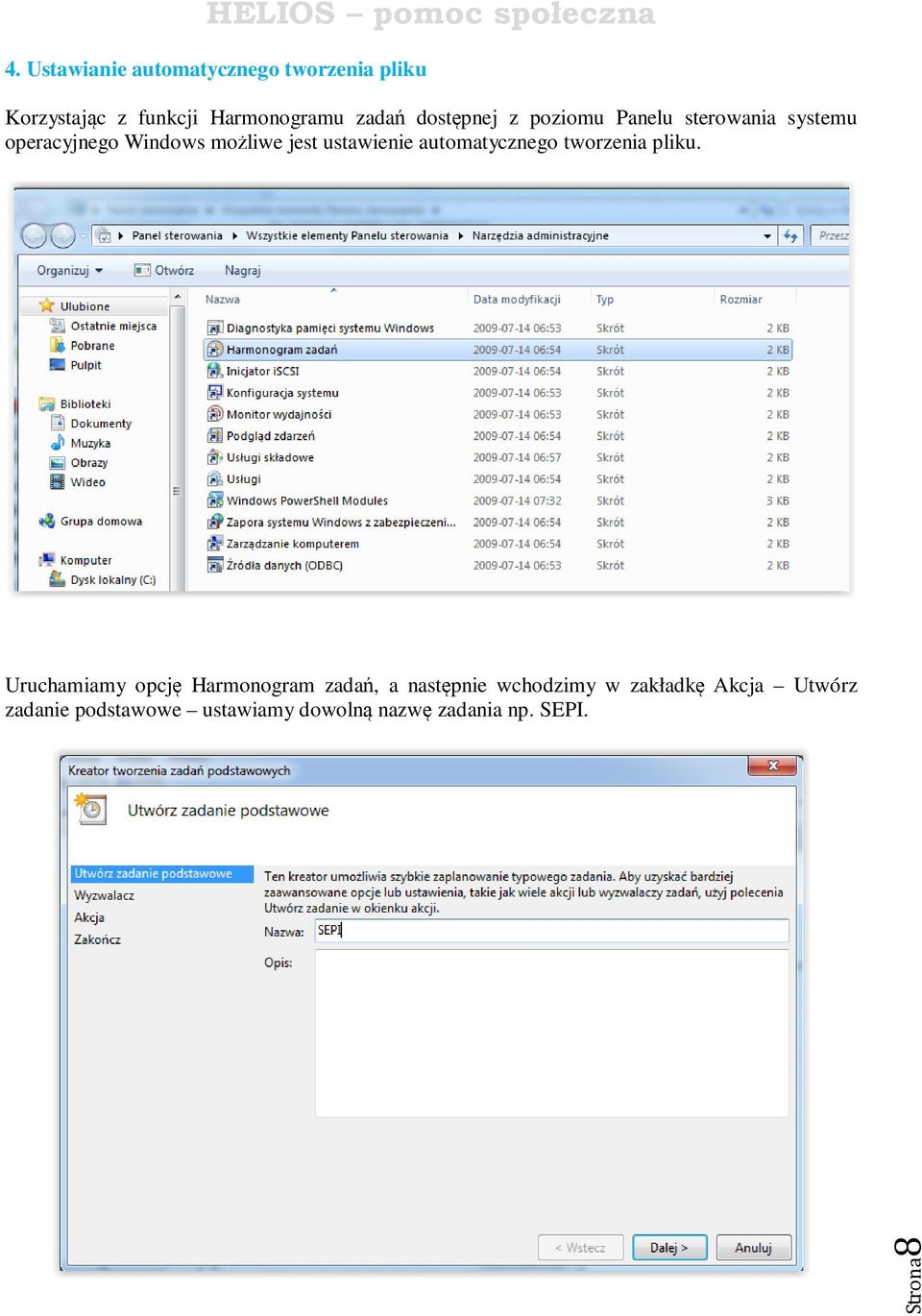 ustawienie automatycznego tworzenia pliku.