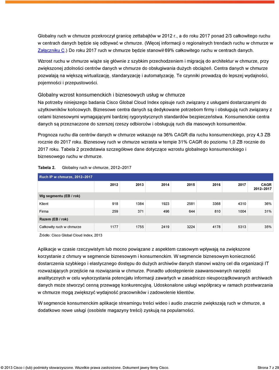 Wzrost ruchu w chmurze wiąże się głównie z szybkim przechodzeniem i migracją do architektur w chmurze, przy zwiększonej zdolności centrów danych w chmurze do obsługiwania dużych obciążeń.