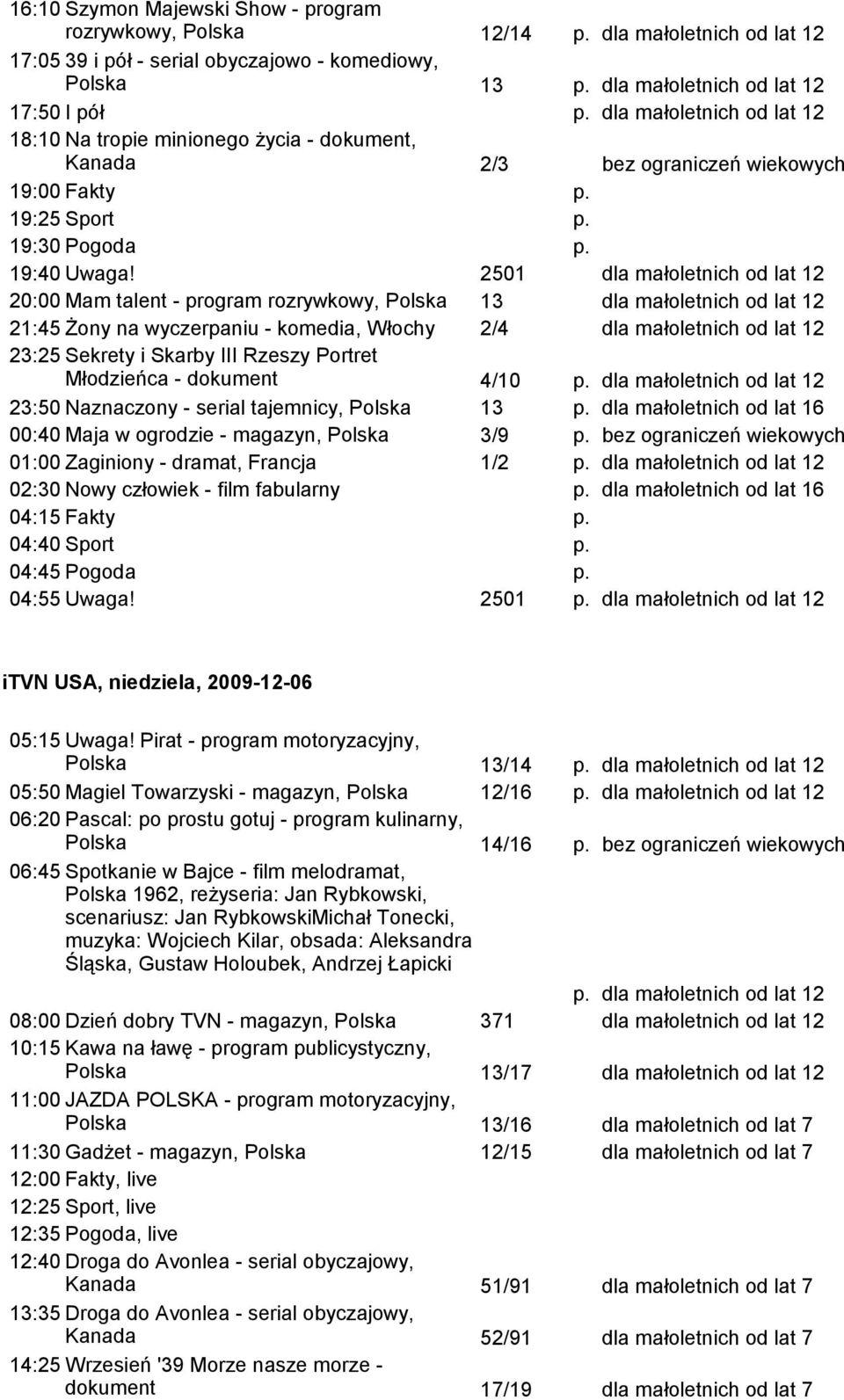 2501 20:00 Mam talent - program rozrywkowy, 13 21:45 Żony na wyczerpaniu - komedia, Włochy 2/4 23:25 Sekrety i Skarby III Rzeszy Portret Młodzieńca - dokument 4/10 23:50 Naznaczony - serial