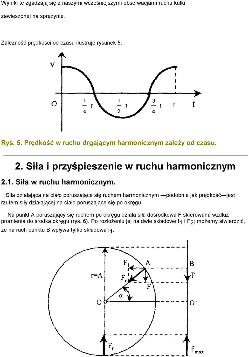 Siła działająca na ciało poruszające się ruchem harmonicznym podobnie jak prędkość jest rzutem siły działającej na ciało poruszające się po okręgu.