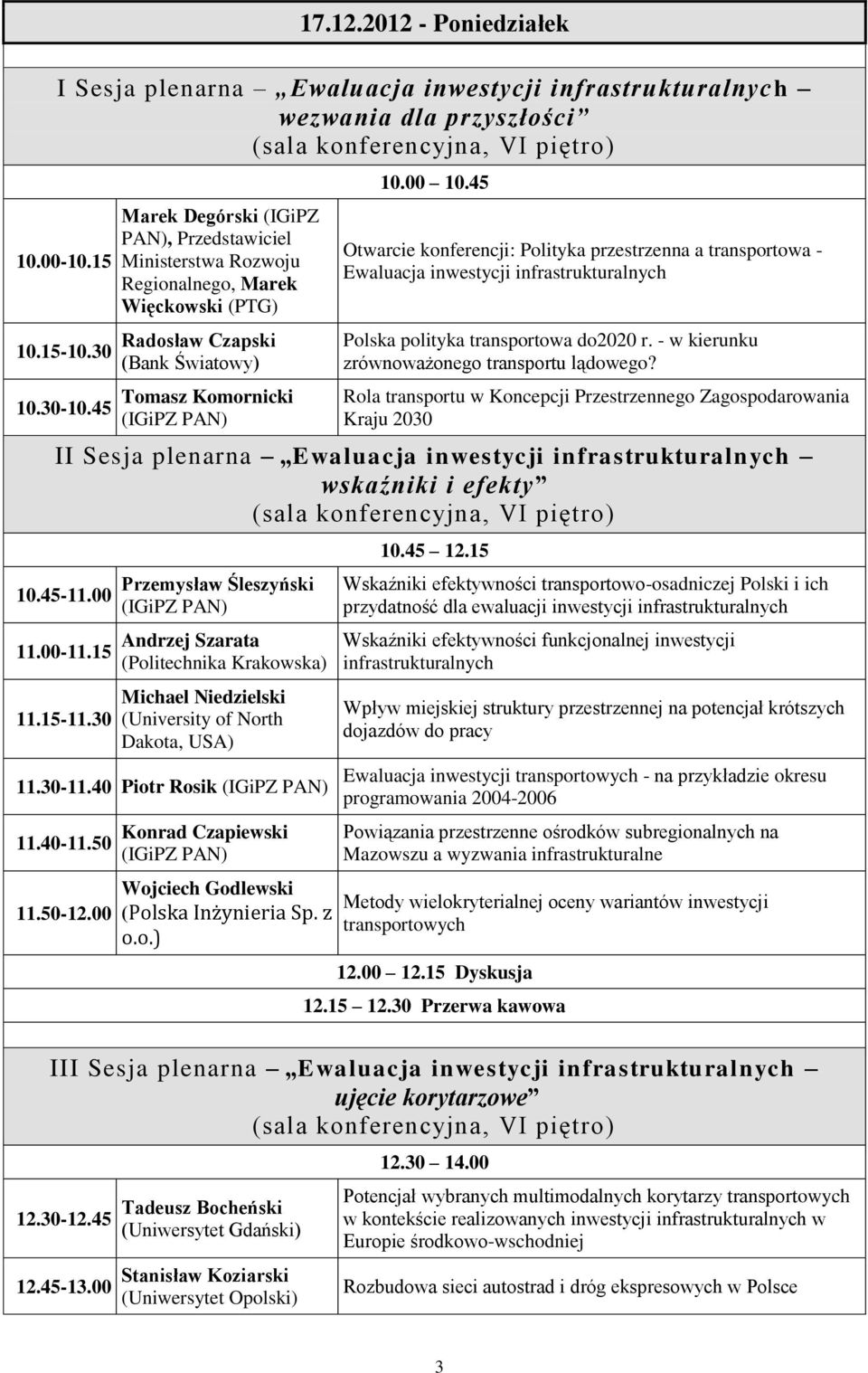 45 Otwarcie konferencji: Polityka przestrzenna a transportowa - Ewaluacja inwestycji infrastrukturalnych Polska polityka transportowa do2020 r. - w kierunku zrównoważonego transportu lądowego?