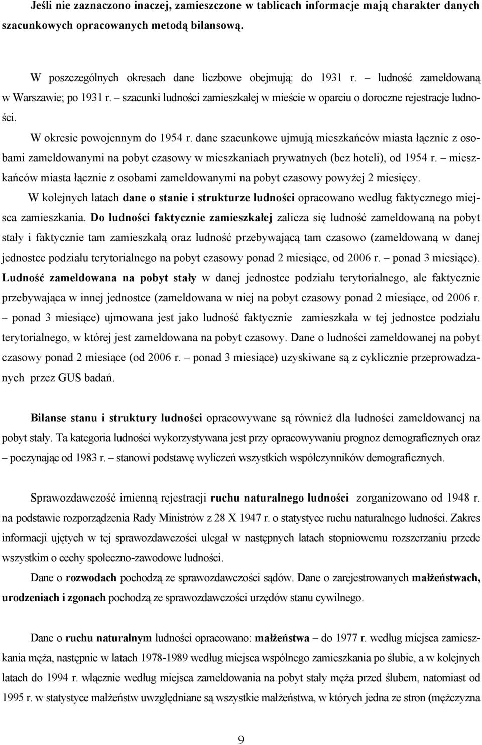 dane szacunkowe ujmują mieszkańców miasta łącznie z osobami zameldowanymi na pobyt czasowy w mieszkaniach prywatnych (bez hoteli), od 1954 r.