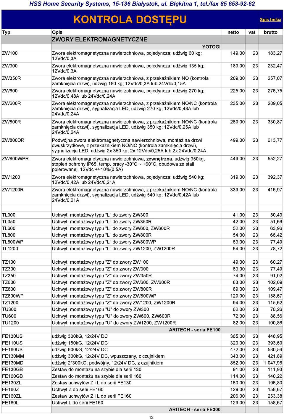 Zwora elektromagnetyczna nawierzchniowa, pojedyncza; udźwig 270 kg; 225,00 23 276,75 12Vdc/0,48A lub 24Vdc/0,24A ZW600R Zwora elektromagnetyczna nawierzchniowa, z przekaźnikiem NO/NC (kontrola 235,00