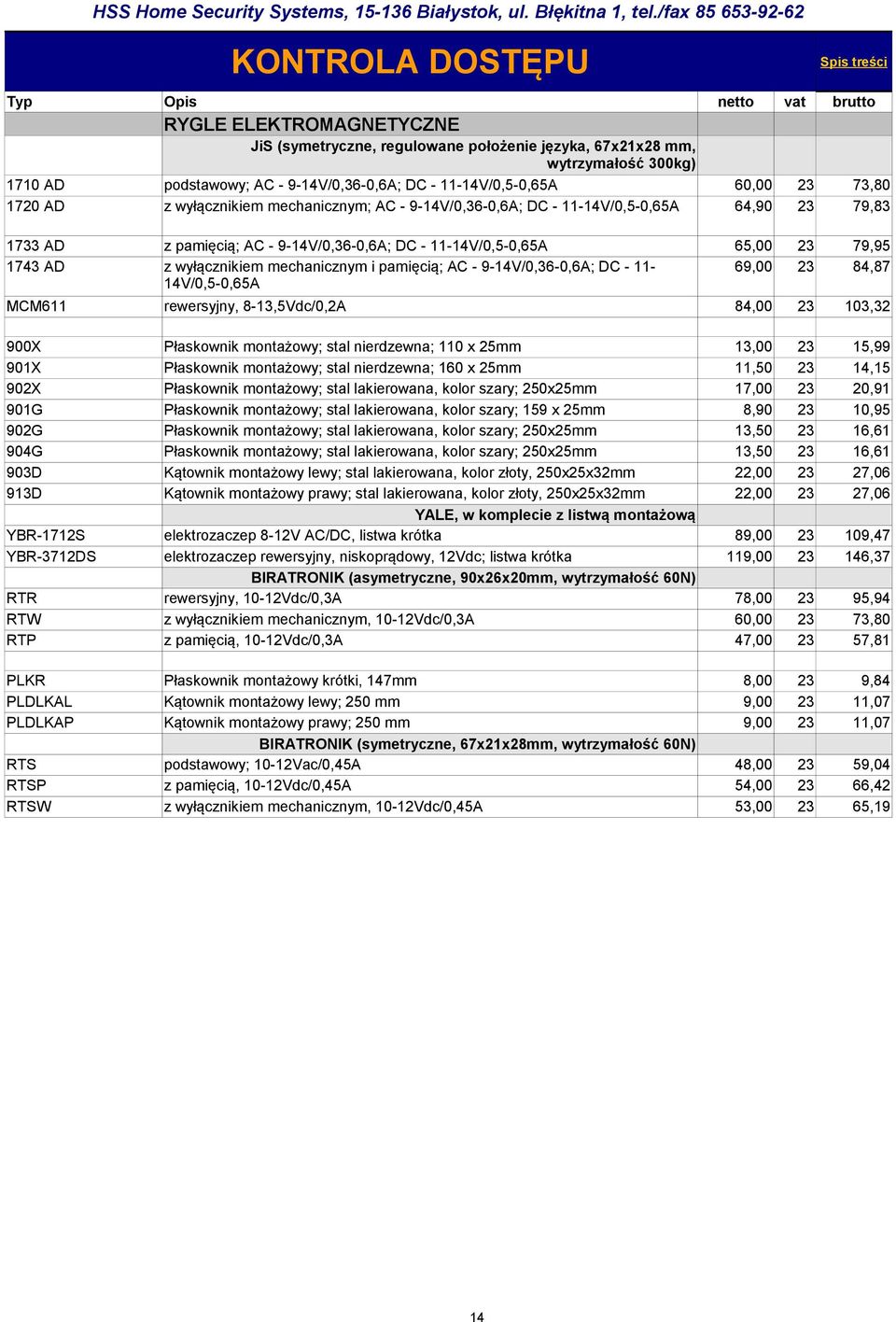 mechanicznym i pamięcią; AC - 9-14V/0,36-0,6A; DC - 11-69,00 23 84,87 14V/0,5-0,65A MCM611 rewersyjny, 8-13,5Vdc/0,2A 84,00 23 103,32 900X Płaskownik montażowy; stal nierdzewna; 110 x 25mm 13,00 23