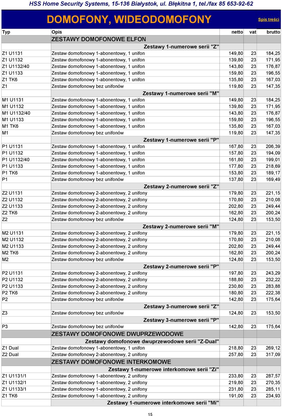 unifon 135,80 23 167,03 Z1 Zestaw domofonowy bez unifonów 119,80 23 147,35 Zestawy 1-numerowe serii "M" M1 U1131 Zestaw domofonowy 1-abonentowy, 1 unifon 149,80 23 184,25 M1 U1132 Zestaw domofonowy