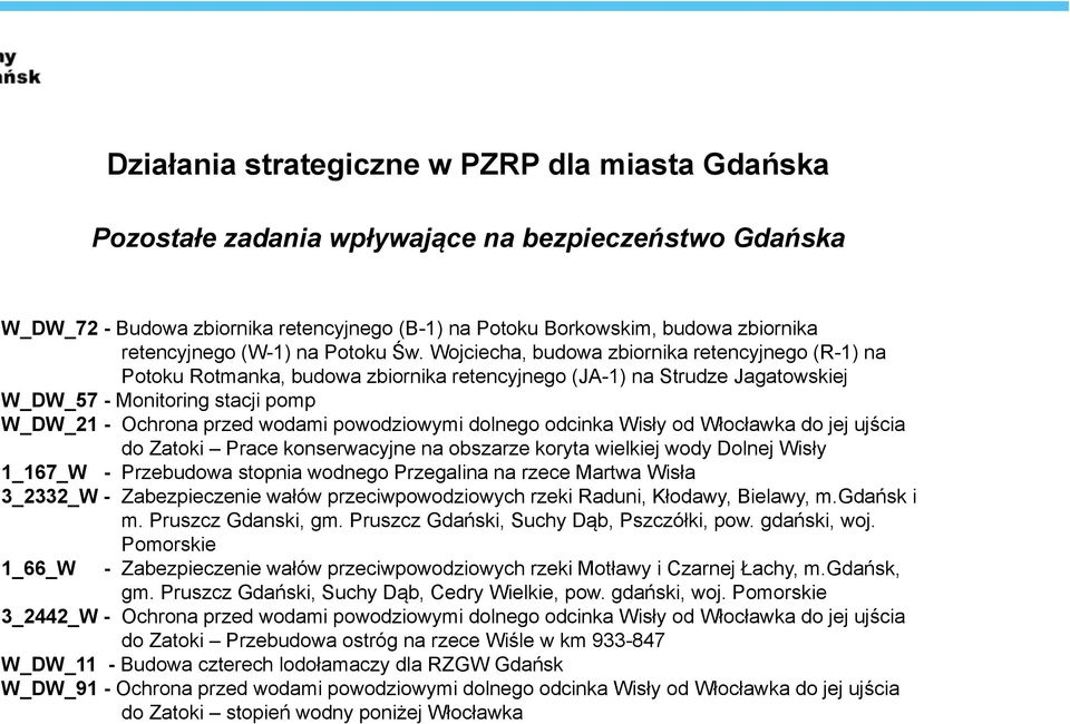 Wojciecha, budowa zbiornika retencyjnego (R-1) na Potoku Rotmanka, budowa zbiornika retencyjnego (JA-1) na Strudze Jagatowskiej W_DW_57 - Monitoring stacji pomp W_DW_21 - Ochrona przed wodami