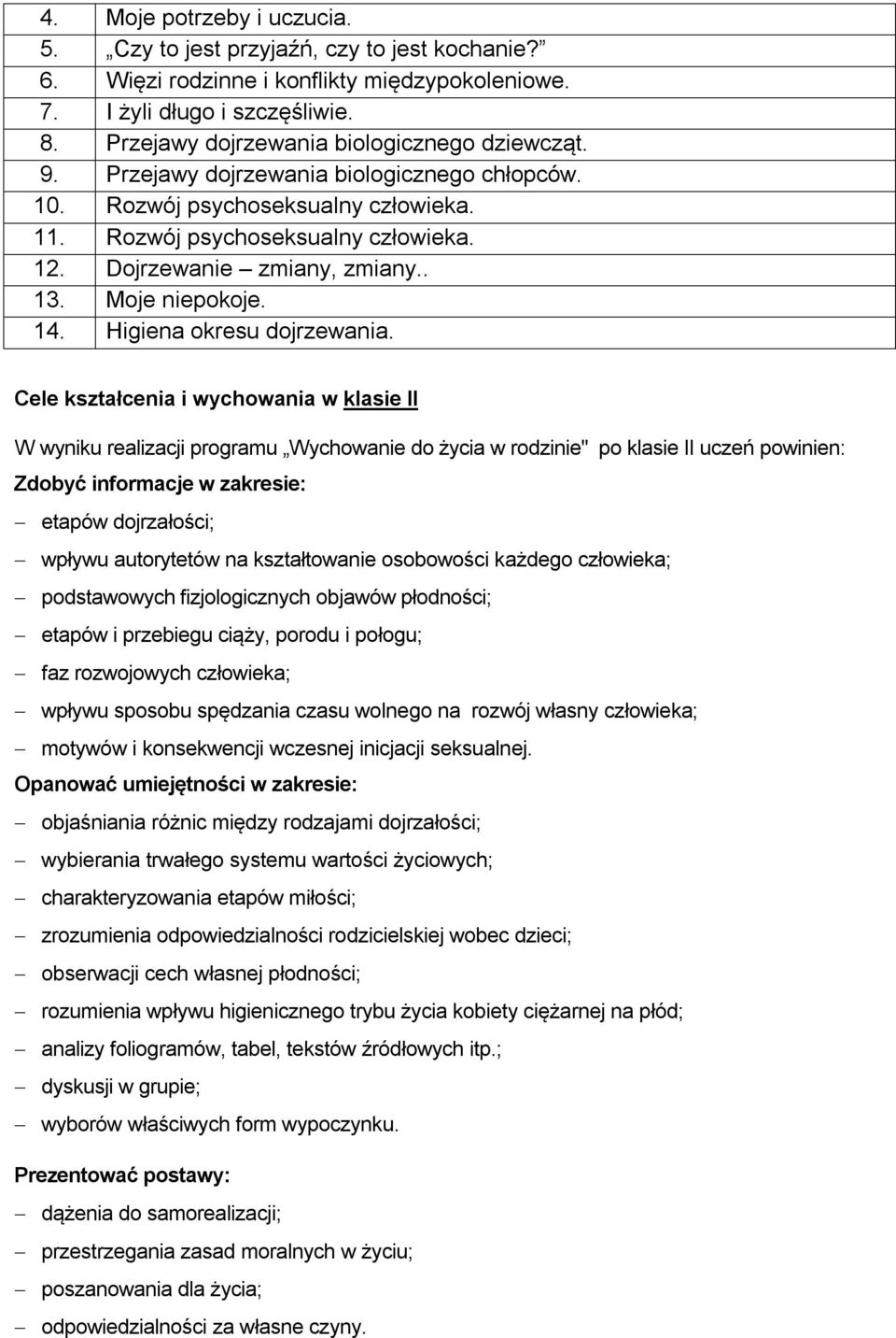 Dojrzewanie zmiany, zmiany.. 13. Moje niepokoje. 14. Higiena okresu dojrzewania.