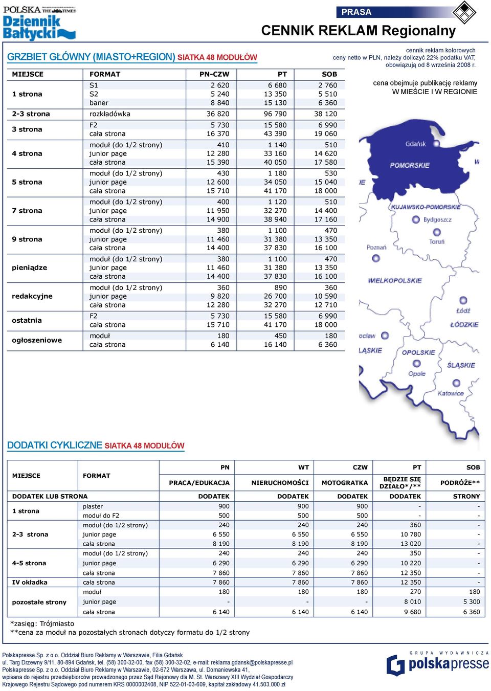 430 1 180 530 5 strona junior page 12 600 34 050 15 040 cała strona 15 710 41 170 18 000 moduł (do 1/2 strony) 400 1 120 510 7 strona junior page 11 950 32 270 14 400 cała strona 14 900 38 940 17 160