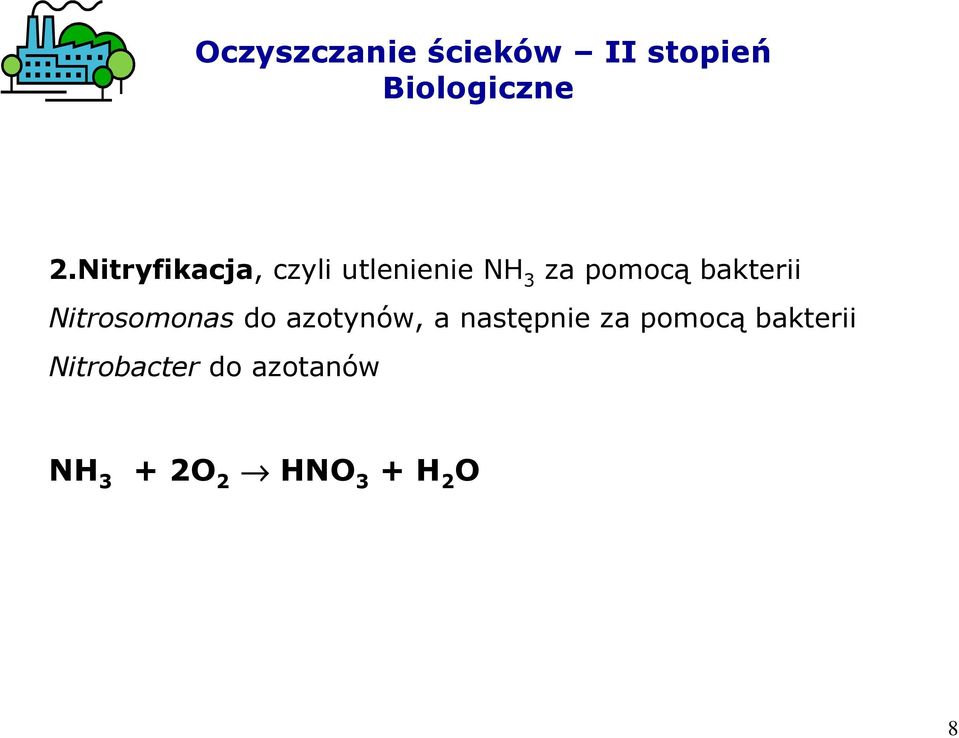 bakterii Nitrosomonas do azotynów, a następnie za