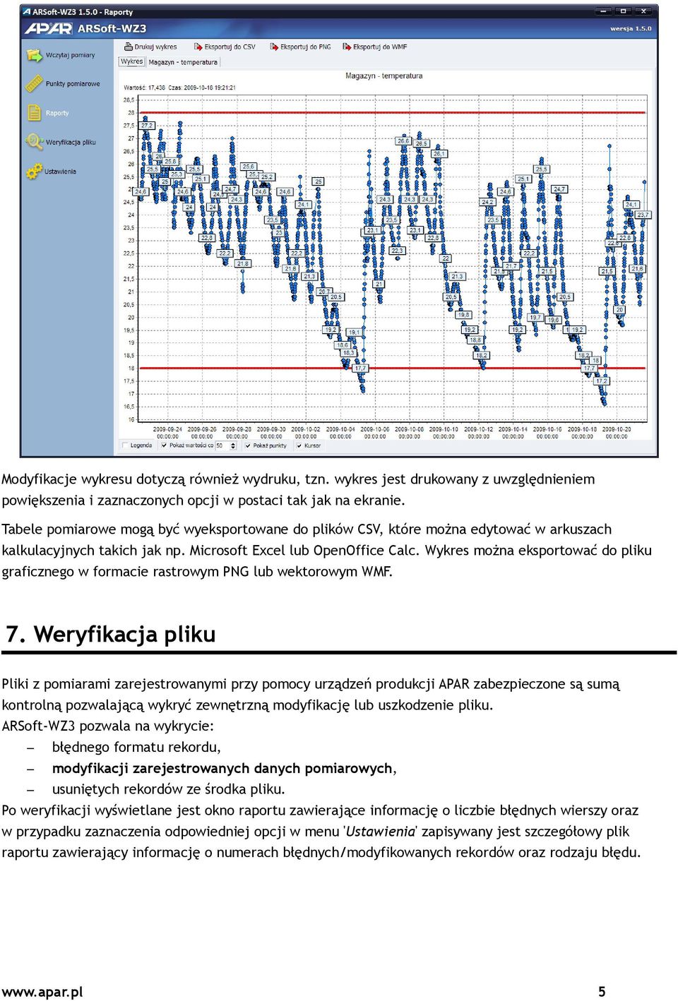 Wykres można eksportować do pliku graficznego w formacie rastrowym PNG lub wektorowym WMF. 7.