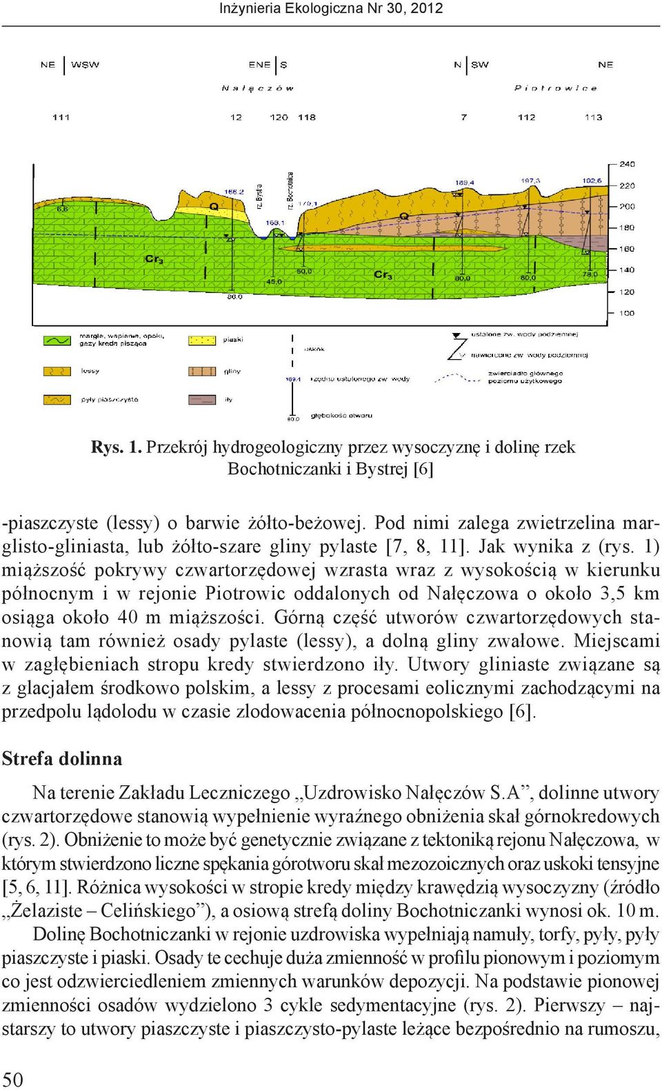 1) miąższość pokrywy czwartorzędowej wzrasta wraz z wysokością w kierunku północnym i w rejonie Piotrowic oddalonych od Nałęczowa o około 3,5 km osiąga około 40 m miąższości.