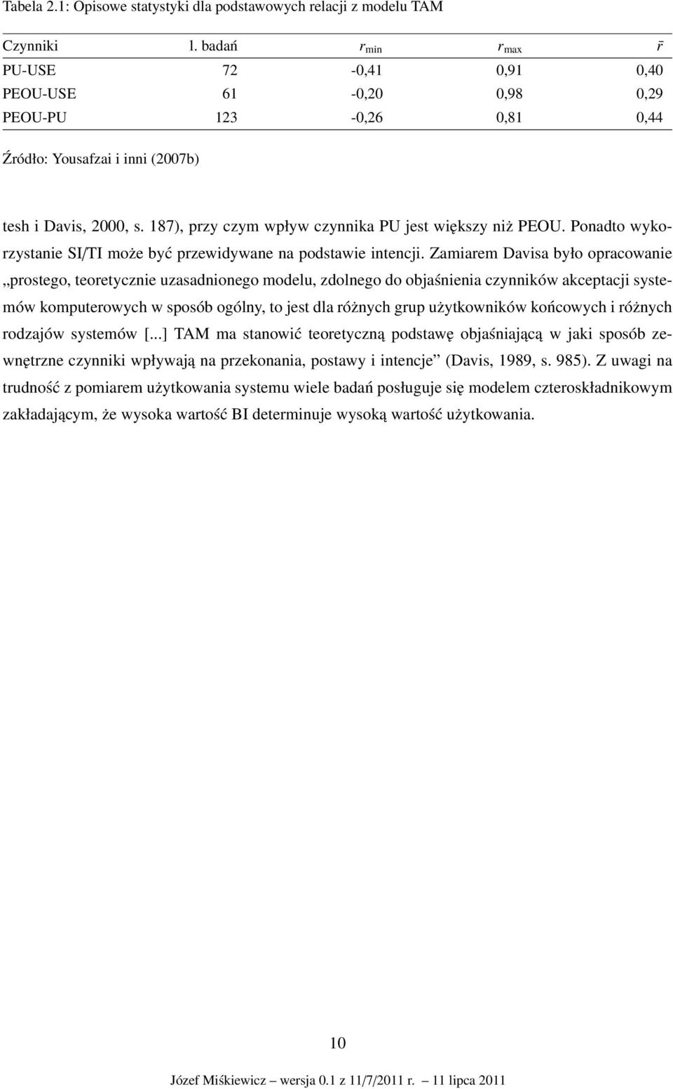 187), przy czym wpływ czynnika PU jest większy niż PEOU. Ponadto wykorzystanie SI/TI może być przewidywane na podstawie intencji.