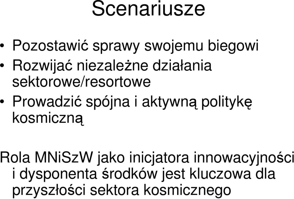 aktywną politykę kosmiczną Rola MNiSzW jako inicjatora