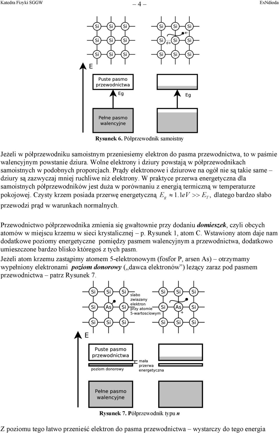 W praktyce przerwa energetyczna dla samoistnych półprzewodników jest duża w porównaniu z energią termiczną w temperaturze pokojowej. Czysty krzem posiada przerwę energetyczną E g 1.