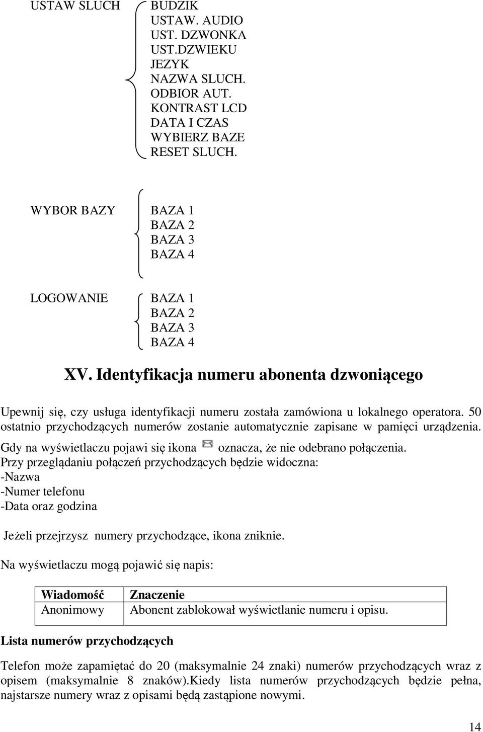 Identyfikacja numeru abonenta dzwoniącego Upewnij się, czy usługa identyfikacji numeru została zamówiona u lokalnego operatora.