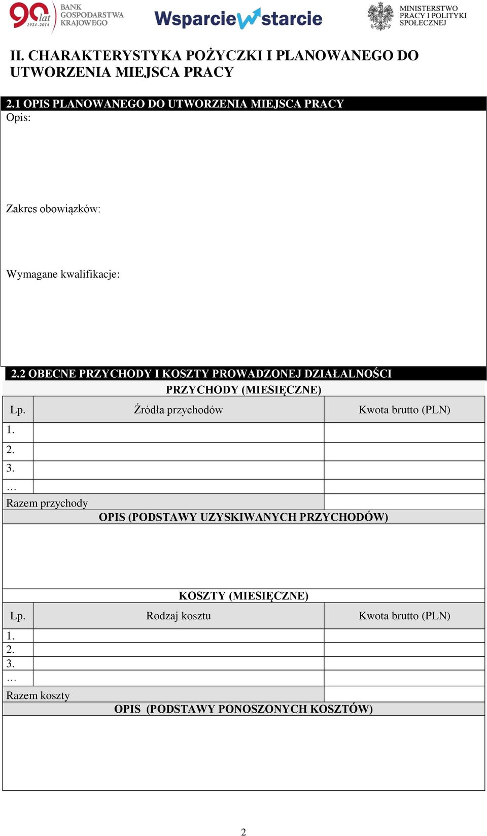 PRZYCHODY (MIESIĘCZNE) Lp. Źródła przychodów Kwota brutto (PLN) 3.