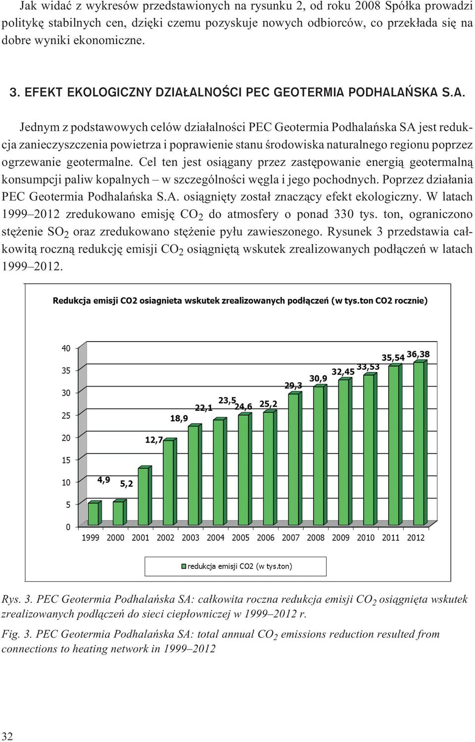 ALNOŒCI PEC GEOTERMIA PODHALAÑSKA S.A. Jednym z podstawowych celów dzia³alnoœci PEC Geotermia Podhalañska SA jest redukcja zanieczyszczenia powietrza i poprawienie stanu œrodowiska naturalnego regionu poprzez ogrzewanie geotermalne.