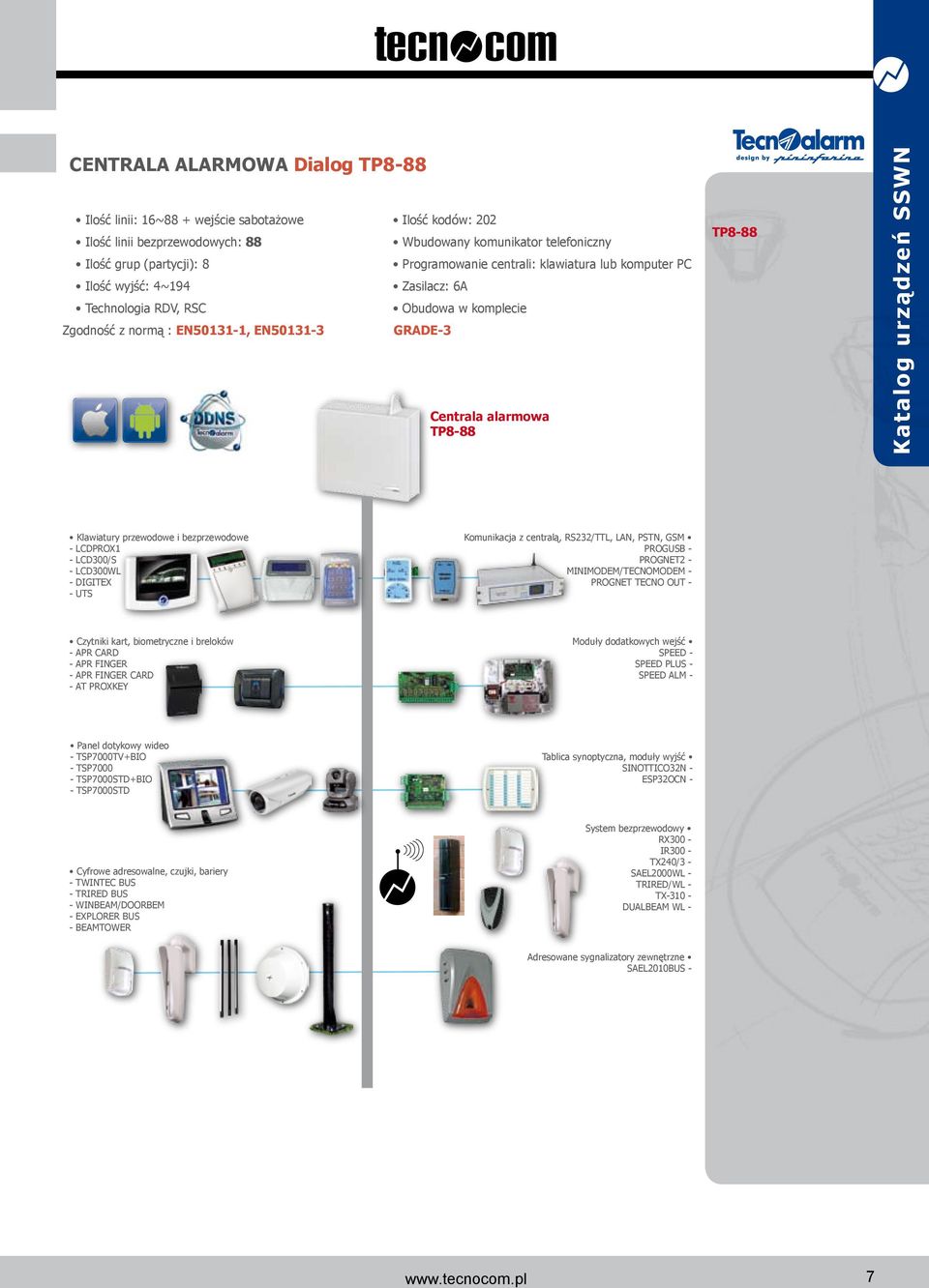 przewodowe i bezprzewodowe - LCDPROX1 - LCD300/S - LCD300WL - DIGITEX - UTS Komunikacja z centralą, RS232/TTL, LAN, PSTN, GSM PROGUSB - PROGNET2 - MINIMODEM/TECNOMODEM - PROGNET TECNO OUT - Czytniki