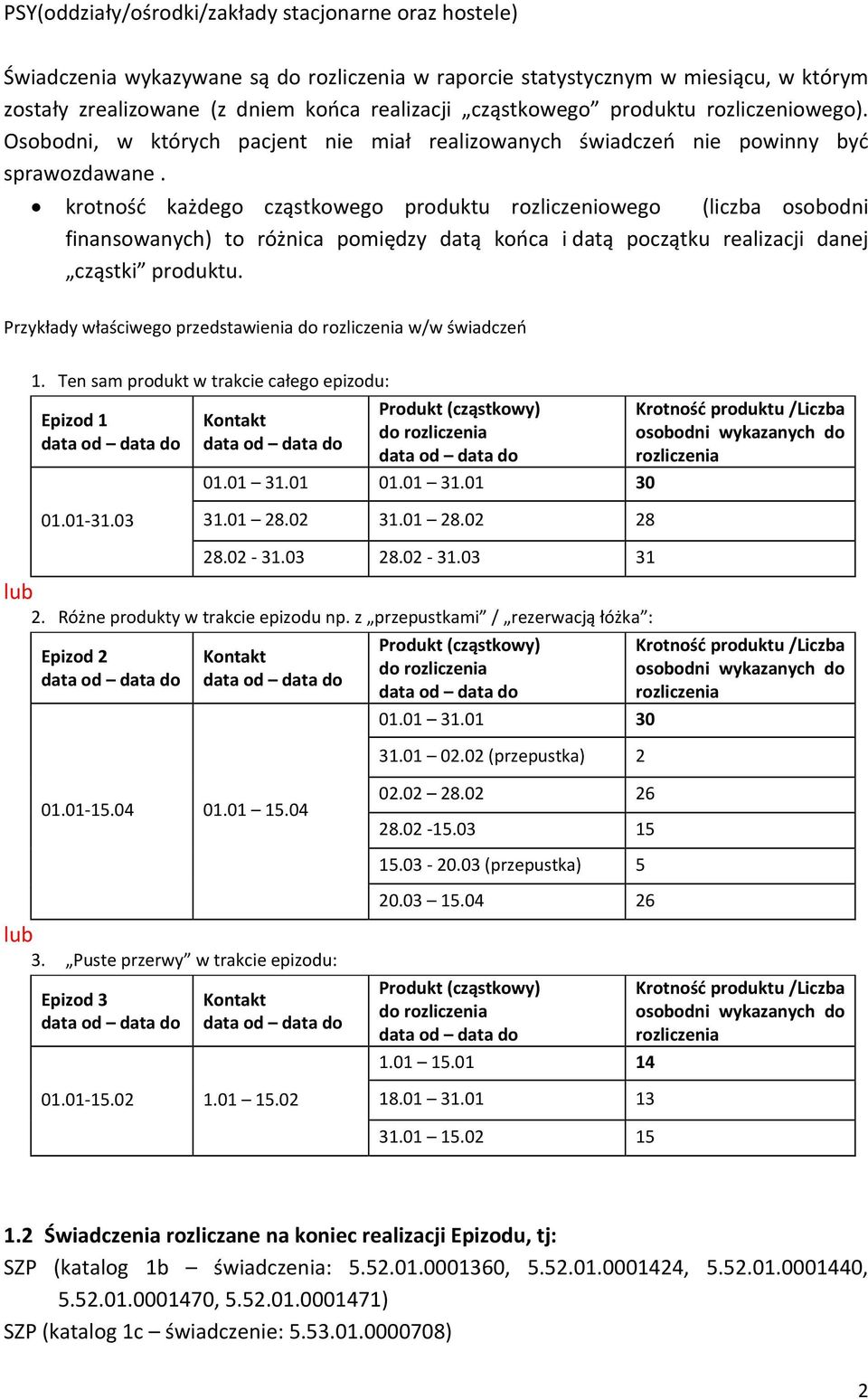 krotność każdego cząstkowego produktu rozliczeniowego (liczba osobodni finansowanych) to różnica pomiędzy datą końca i datą początku realizacji danej cząstki produktu.