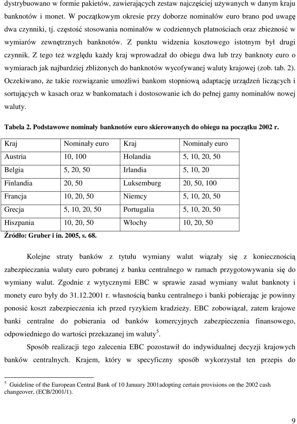 Z tego teŝ względu kaŝdy kraj wprowadzał do obiegu dwa lub trzy banknoty euro o wymiarach jak najbardziej zbliŝonych do banknotów wycofywanej waluty krajowej (zob. tab. 2).
