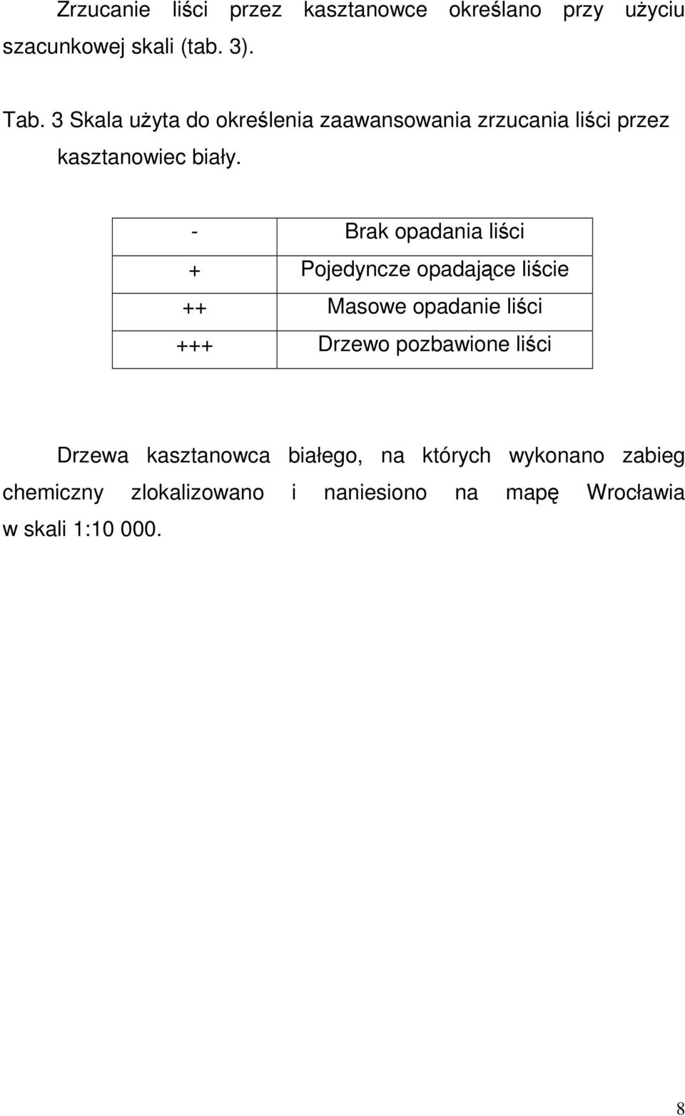 - Brak opadania + Pojedyne opadajce e ++ Masowe opadanie +++ Drzewo pozbawione Drzewa