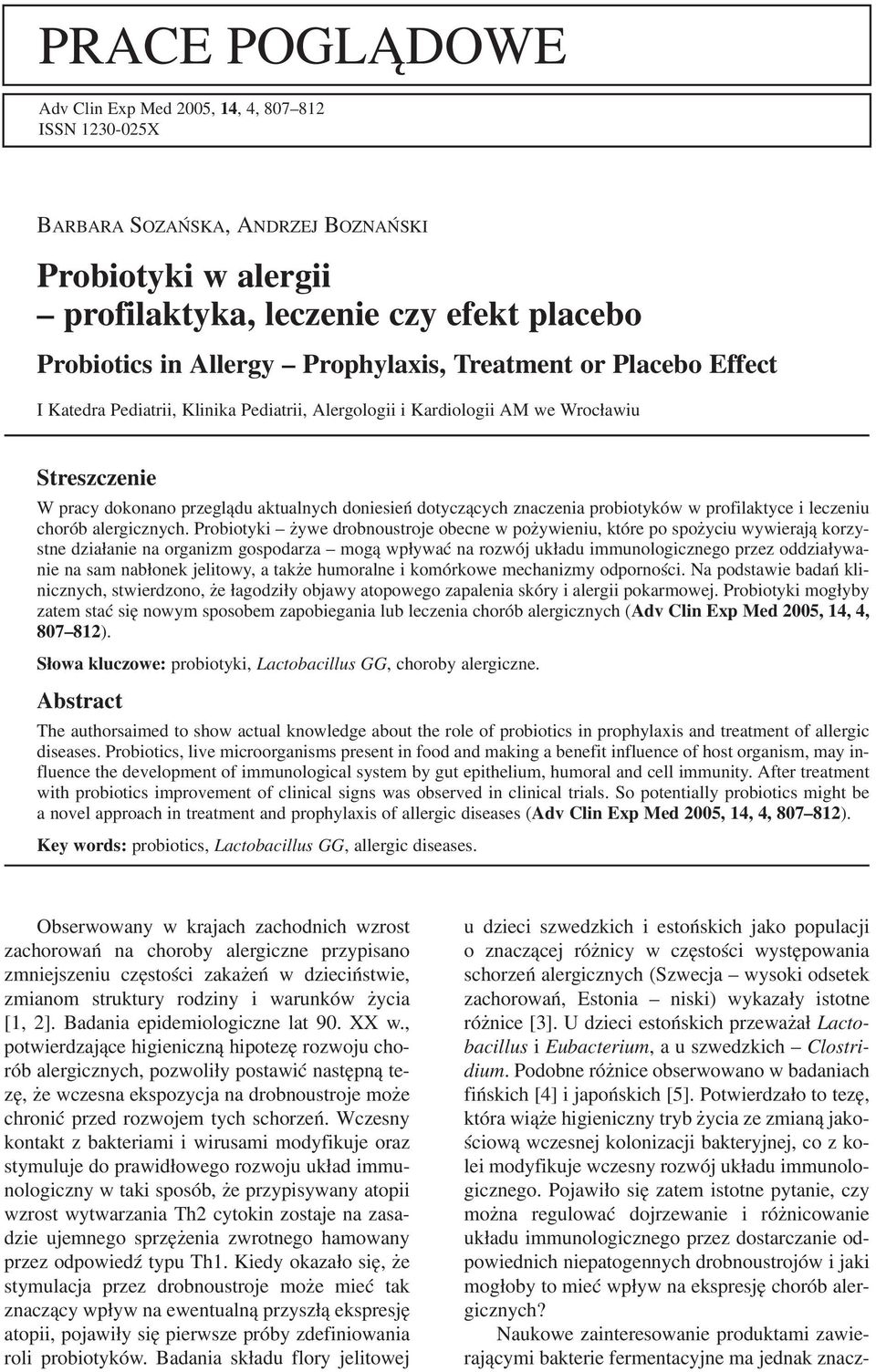 znaczenia probiotyków w profilaktyce i leczeniu chorób alergicznych.
