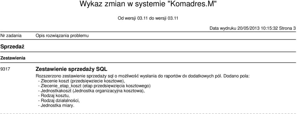 Dodano pola: - Zlecenie koszt (przedsięwziecie kosztowe), - Zlecenie_etap_koszt (etap przedsięwzięcia