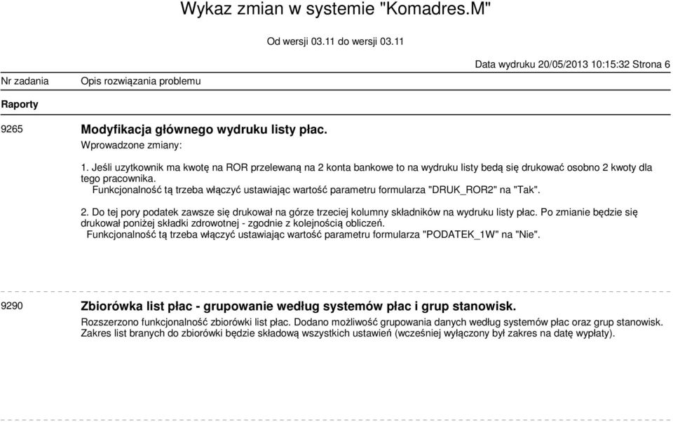 Funkcjonalność tą trzeba włączyć ustawiając wartość parametru formularza "DRUK_ROR2" na "Tak". 2. Do tej pory podatek zawsze się drukował na górze trzeciej kolumny składników na wydruku listy płac.