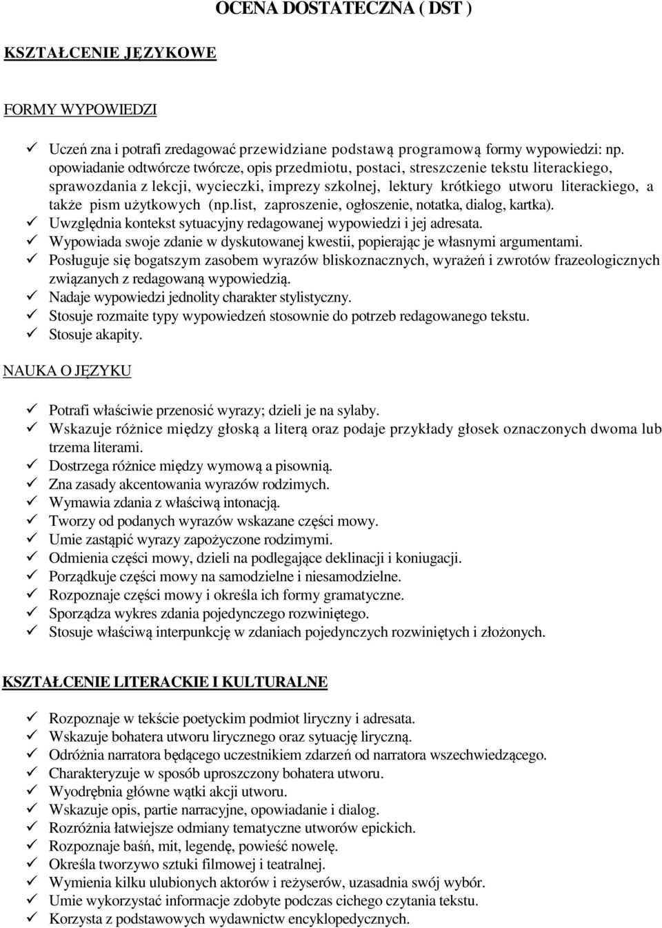 użytkowych (np.list, zaproszenie, ogłoszenie, notatka, dialog, kartka). Uwzględnia kontekst sytuacyjny redagowanej wypowiedzi i jej adresata.