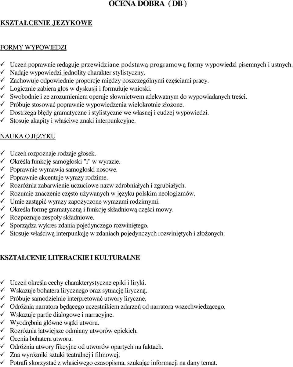 Swobodnie i ze zrozumieniem operuje słownictwem adekwatnym do wypowiadanych treści. Próbuje stosować poprawnie wypowiedzenia wielokrotnie złożone.