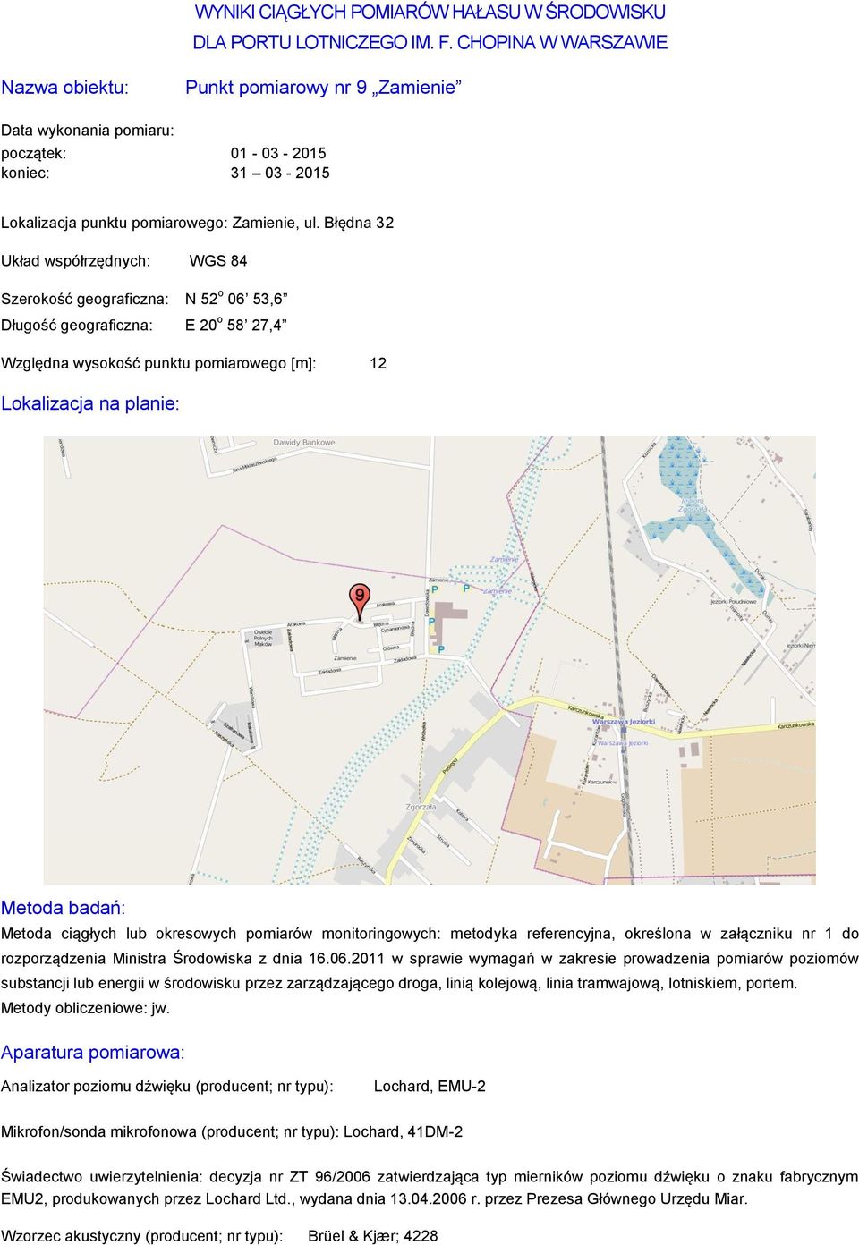 Błędna 32 Szerokość geograficzna: N 52 o 06 53,6 Długość