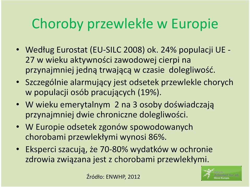 Szczególnie alarmujący jest odsetek przewlekle chorych w populacji osób pracujących (19%).