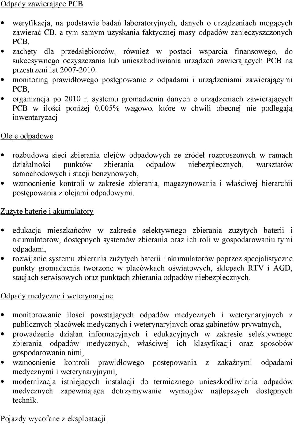 monitoring prawidłowego postępowanie z odpadami i urządzeniami zawierającymi PCB, organizacja po 2010 r.