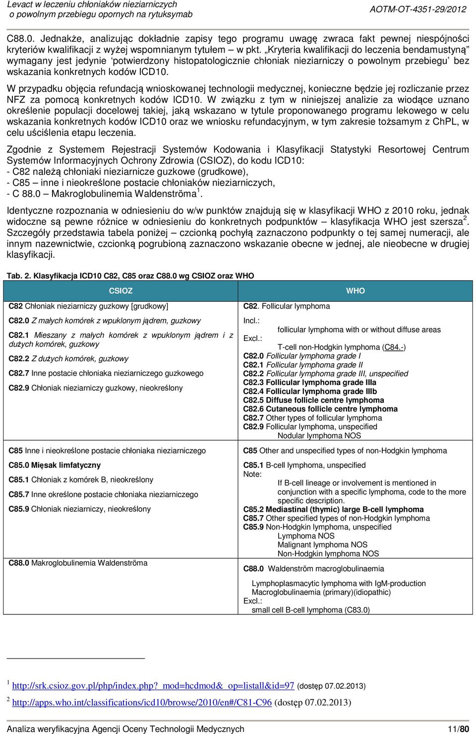 W przypadku objęcia refundacją wnioskowanej technologii medycznej, konieczne będzie jej rozliczanie przez NFZ za pomocą konkretnych kodów ICD1.