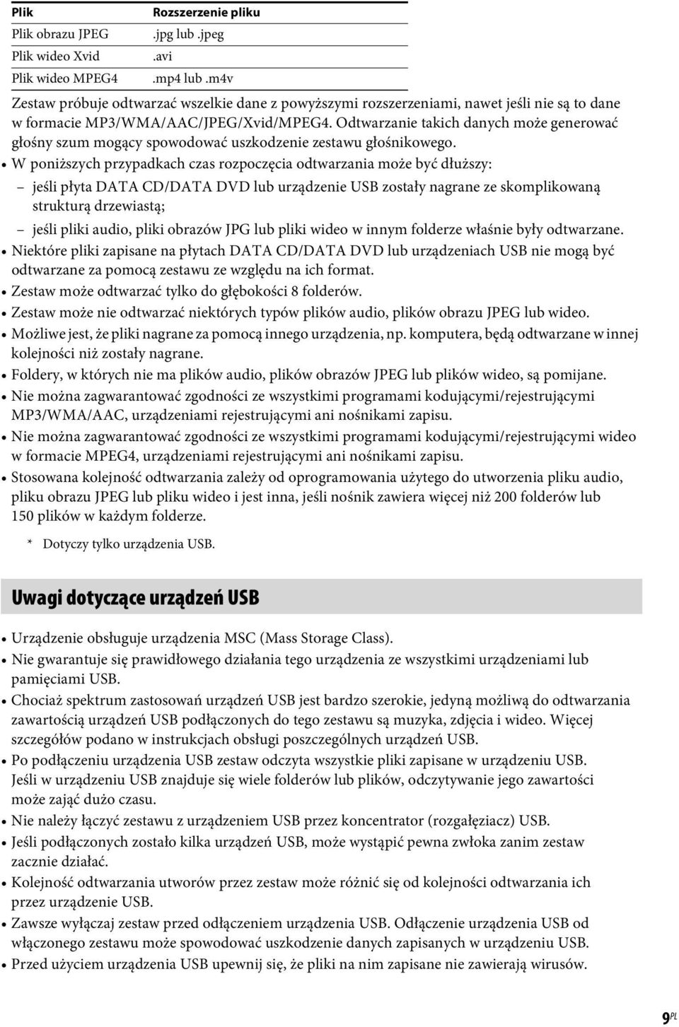 Odtwarzanie takich danych może generować głośny szum mogący spowodować uszkodzenie zestawu głośnikowego.