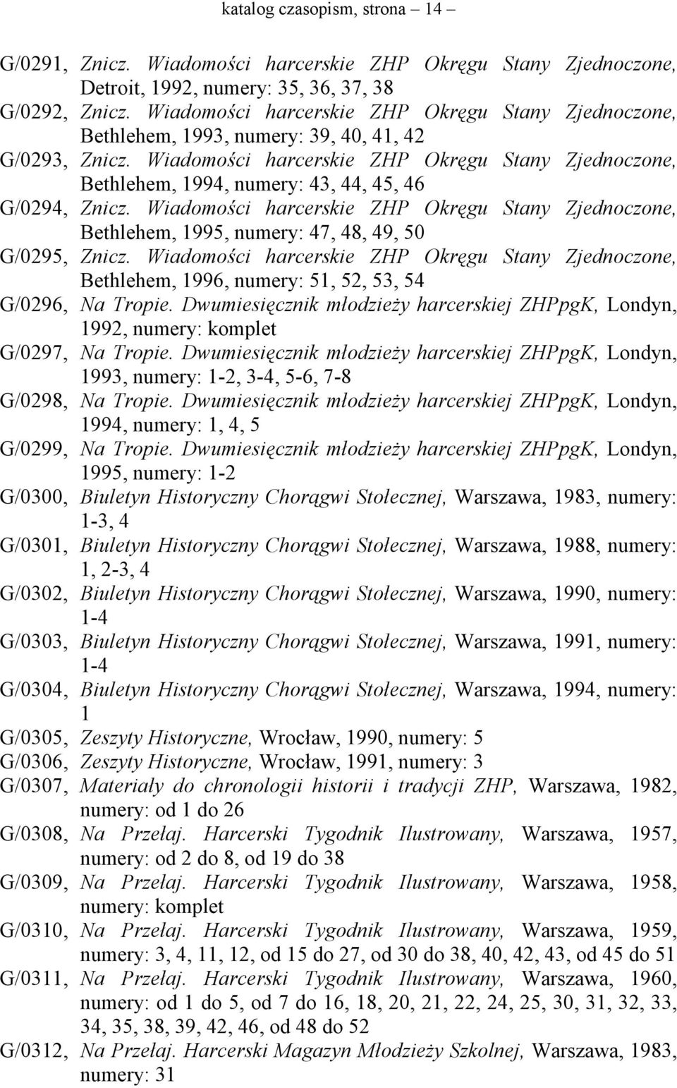Wiadomości harcerskie ZHP Okręgu Stany Zjednoczone, Bethlehem, 1994, numery: 43, 44, 45, 46 G/0294, Znicz.