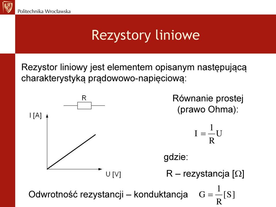 prądowowo-napięciową: Równanie prostej (prawo Ohma):