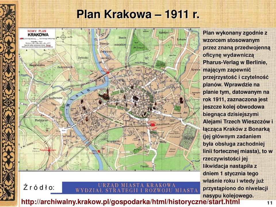 Wprawdzie na planie tym, datowanym na rok 1911, zaznaczona jest jeszcze kolej obwodowa biegnąca dzisiejszymi Alejami Trzech Wieszczów i łącząca Kraków z Bonarką