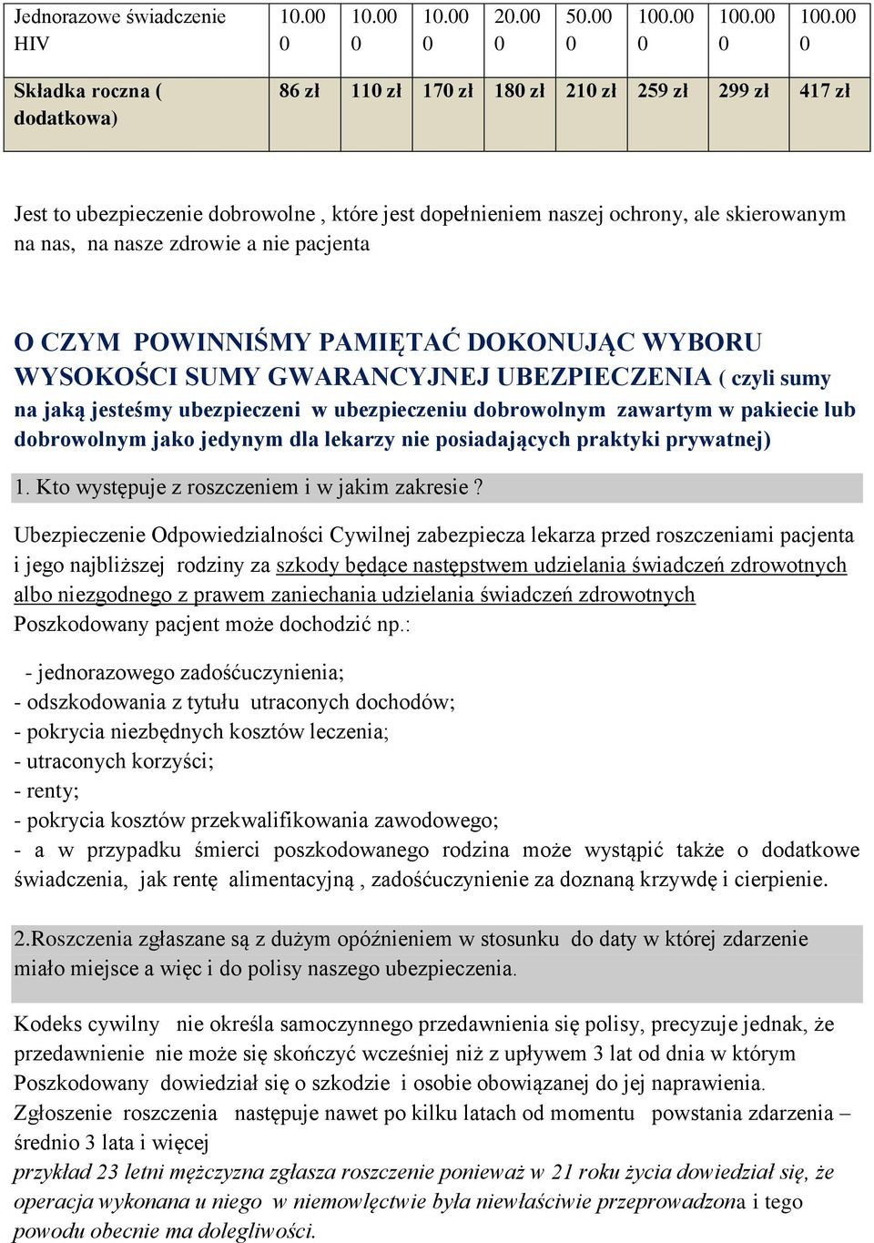 na nasze zdrowie a nie pacjenta O CZYM POWINNIŚMY PAMIĘTAĆ DOKONUJĄC WYBORU WYSOKOŚCI SUMY GWARANCYJNEJ UBEZPIECZENIA ( czyli sumy na jaką jesteśmy ubezpieczeni w ubezpieczeniu dobrowolnym zawartym w