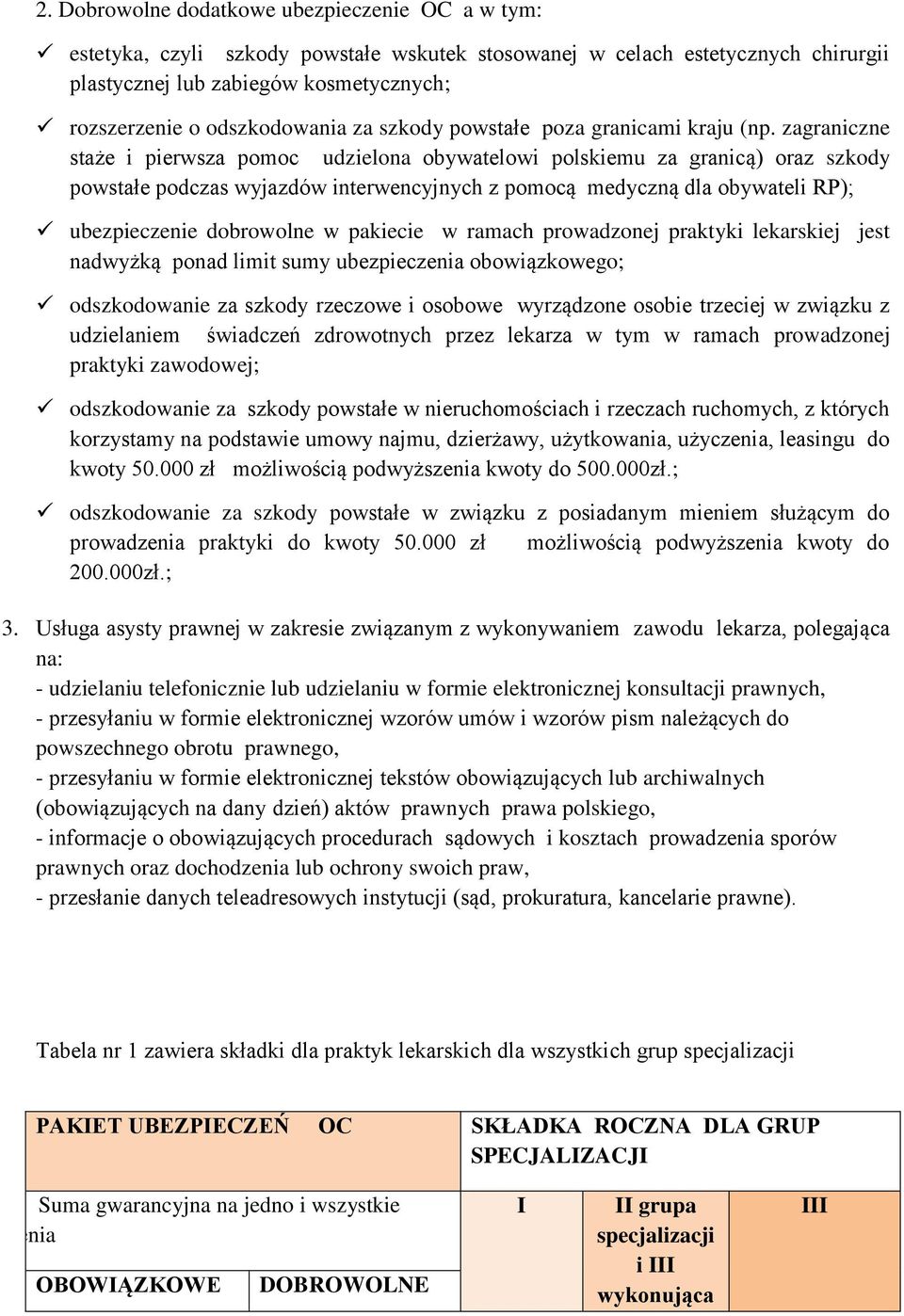 zagraniczne staże i pierwsza pomoc udzielona obywatelowi polskiemu za granicą) oraz szkody powstałe podczas wyjazdów interwencyjnych z pomocą medyczną dla obywateli RP); ubezpieczenie dobrowolne w