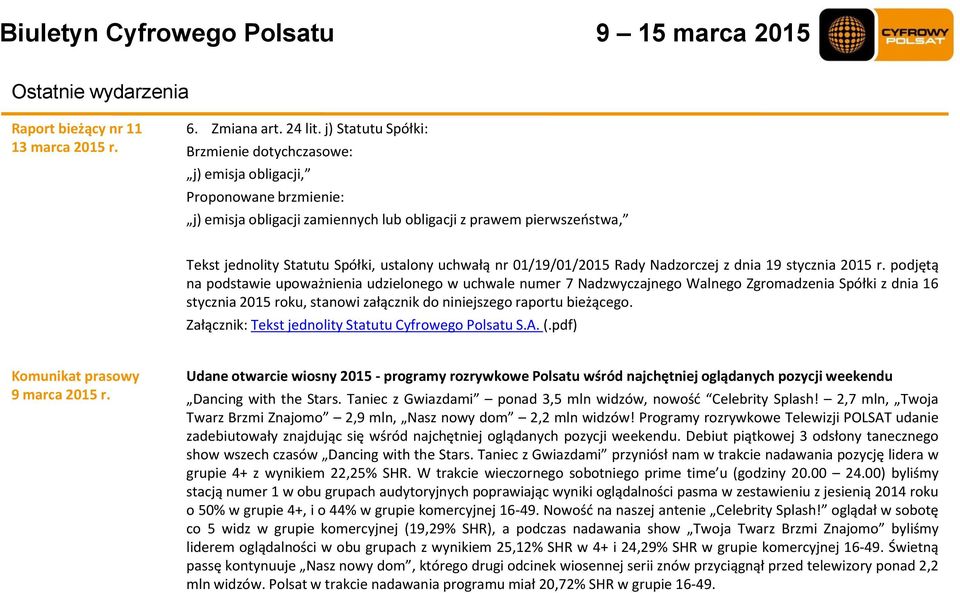 uchwałą nr 01/19/01/2015 Rady Nadzorczej z dnia 19 stycznia 2015 r.