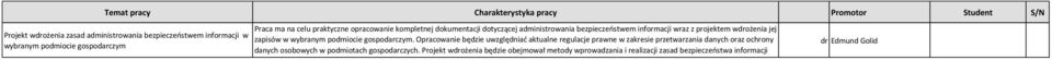 Opracowanie będzie uwzględniać aktualne regulacje prawne w zakresie przetwarzania danych oraz ochrony danych osobowych w podmiotach gospodarczych.