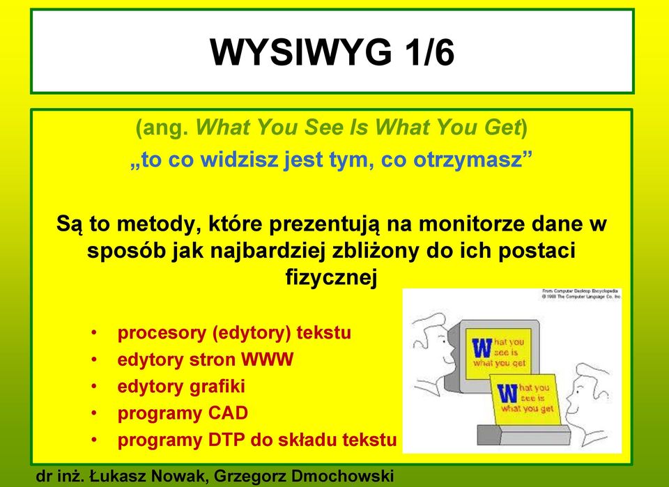 metody, które prezentują na monitorze dane w sposób jak najbardziej