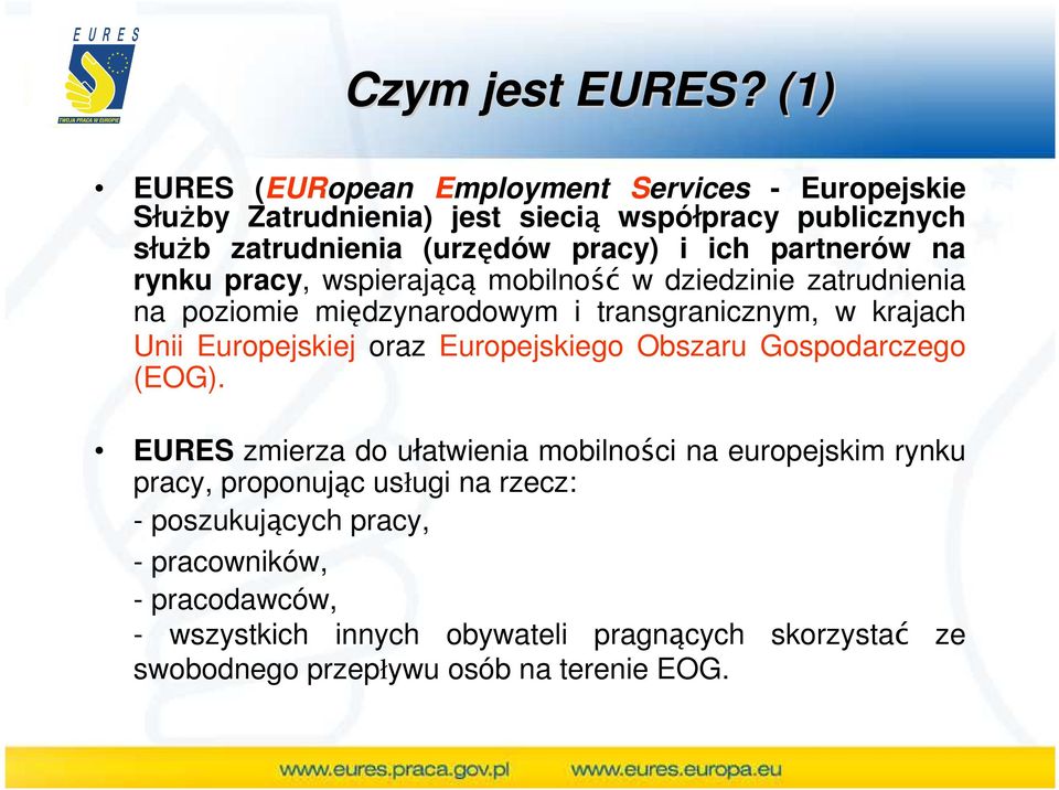 partnerów na rynku pracy, wspierającą mobilność w dziedzinie zatrudnienia na poziomie międzynarodowym i transgranicznym, w krajach Unii Europejskiej
