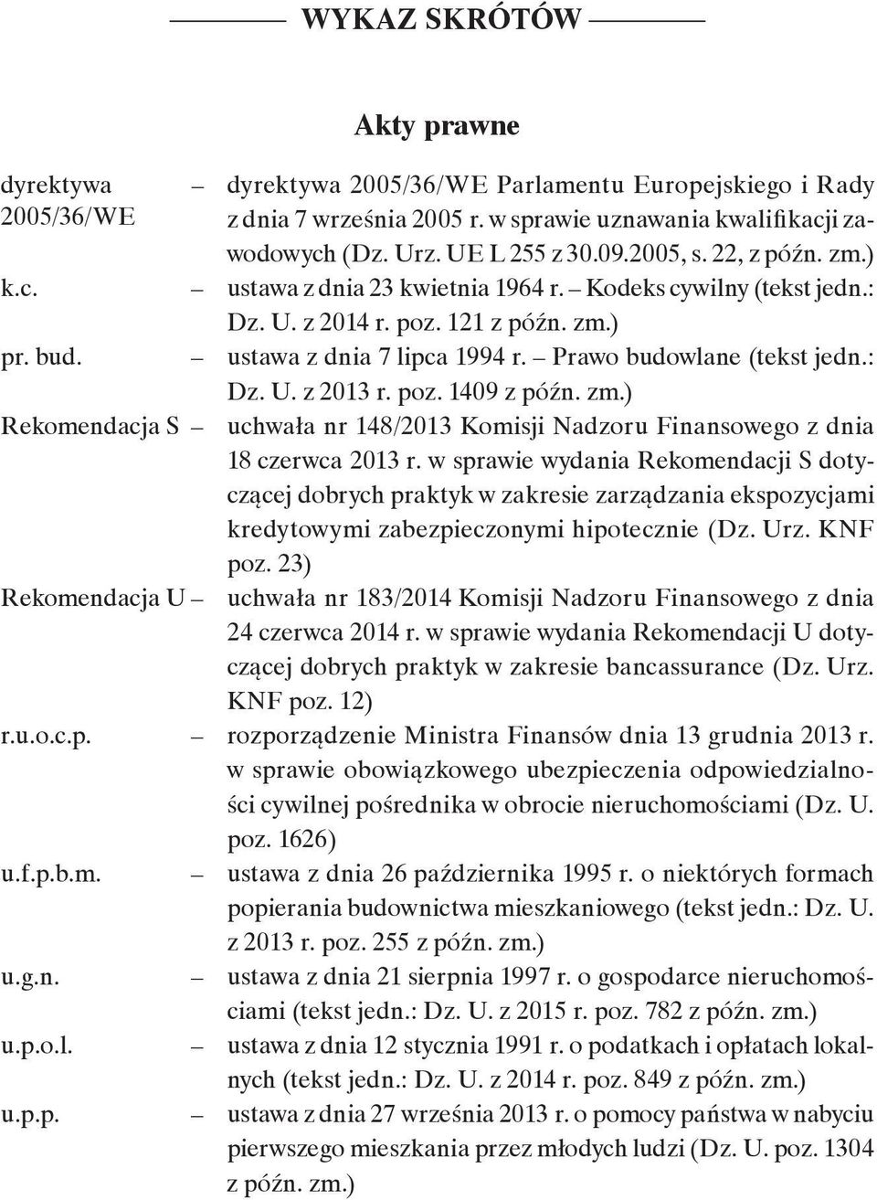 Prawo budowlane (tekst jedn.: Dz. U. z 2013 r. poz. 1409 z późn. zm.) Rekomendacja S uchwała nr 148/2013 Komisji Nadzoru Finansowego z dnia 18 czerwca 2013 r.